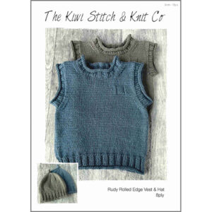 The Kiwi Stitch & Knit Co – Rudy Rolled Edge Vest + Hat